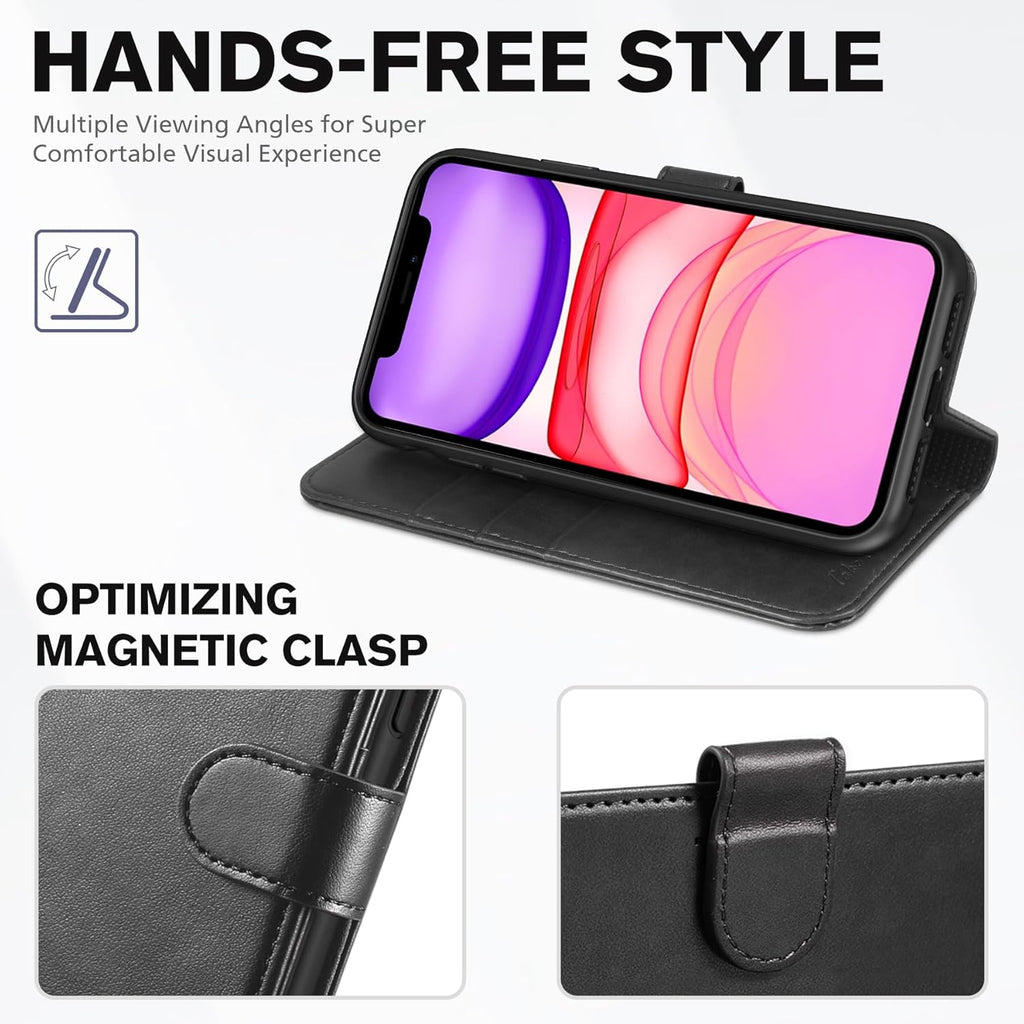 Case Wallet for Iphone 11, [RFID Blocking] Card Slots Stand Magnetic Closure, Protective PU Leather [Shockproof TPU Interior Case] Flip Cover Compatible with Iphone 11 (2019 6.1 Inch), Black