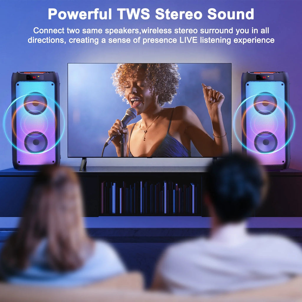 Bluetooth Speaker, Portable Party Speaker with 2 Microphones, DJ Lights for Outdoor and Home