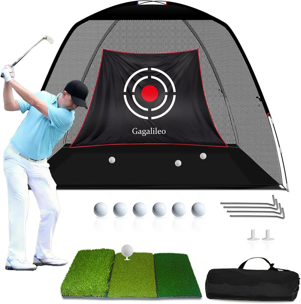 Golf Hitting Net Backyard Driving: 12X7Ft Professional Backstop with Silent Velvet Target Portable Practice for Men Dad Complete Sport Set Gift