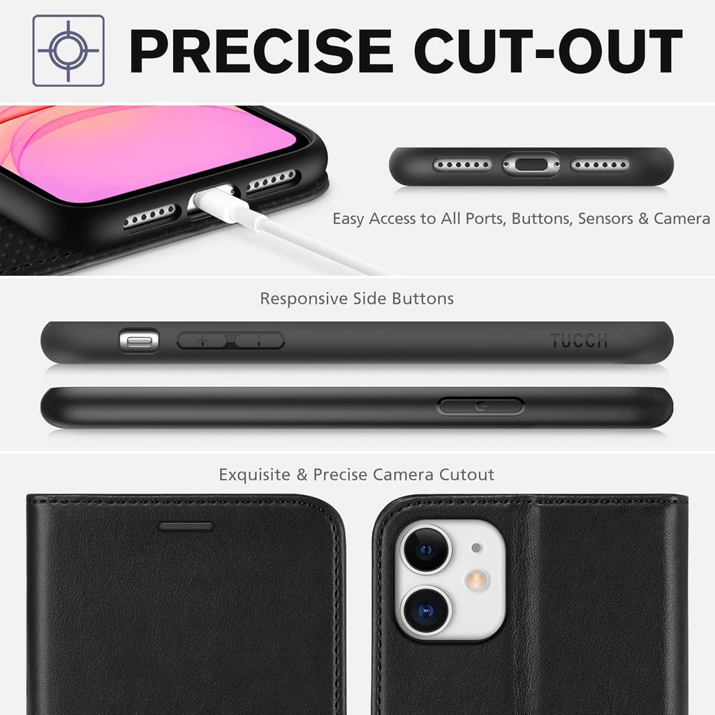 Case Wallet for Iphone 11, [RFID Blocking] Card Slots Stand Magnetic Closure, Protective PU Leather [Shockproof TPU Interior Case] Flip Cover Compatible with Iphone 11 (2019 6.1 Inch), Black